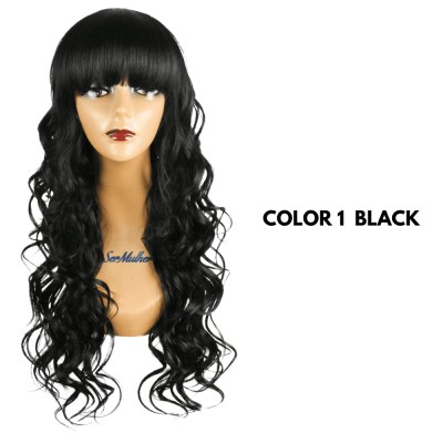 Ser Mulher Chiara Wig Colore 1 Black, parrucca in termofibra, capelli mossi con frangia - 206 gr