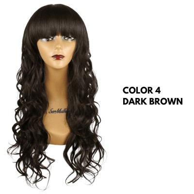 Ser Mulher Chiara Wig Colore 4 Dark Brown, parrucca in termofibra, capelli mossi con frangia - 206 gr