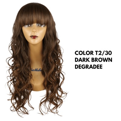 Ser Mulher Chiara Wig Colore T2/30 Dark Brown Degradee, parrucca in termofibra, capelli mossi con frangia - 206 gr
