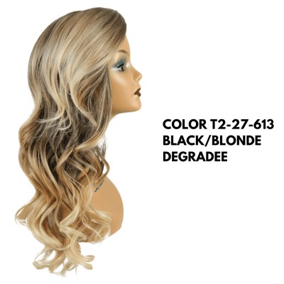 Stephanie Wig Colore T2/27/613 Black Blonde Degradee, parrucca in termofibra, capelli lunghi e ondulati - 280 gr