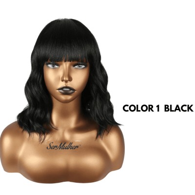 Ser Mulher Fabiana Wig Colore 1 Black, parrucca in termofibra, capelli mossi con frangia, lunghezza media - 170 gr