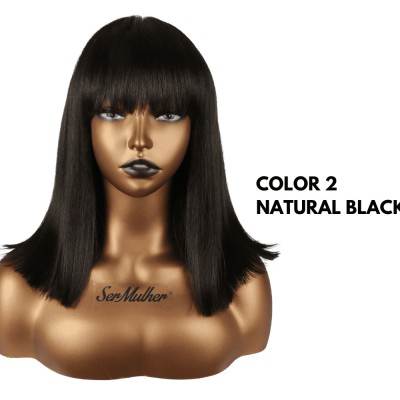 Ser Mulher Mila Wig Colore 2 Natural Black, parrucca in termofibra, capelli lisci con frangia, lunghezza media - 150 gr