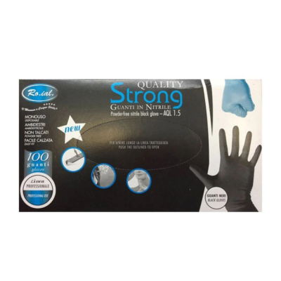 Roial guanti in nitrile strong neri, taglia s - 100 pezzi