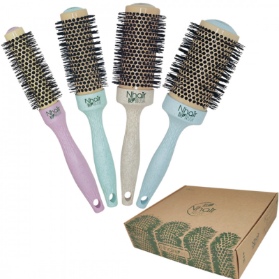Kit 4 Spazzole Termiche Biologiche per Capelli in Ceramica Nhair Melcap